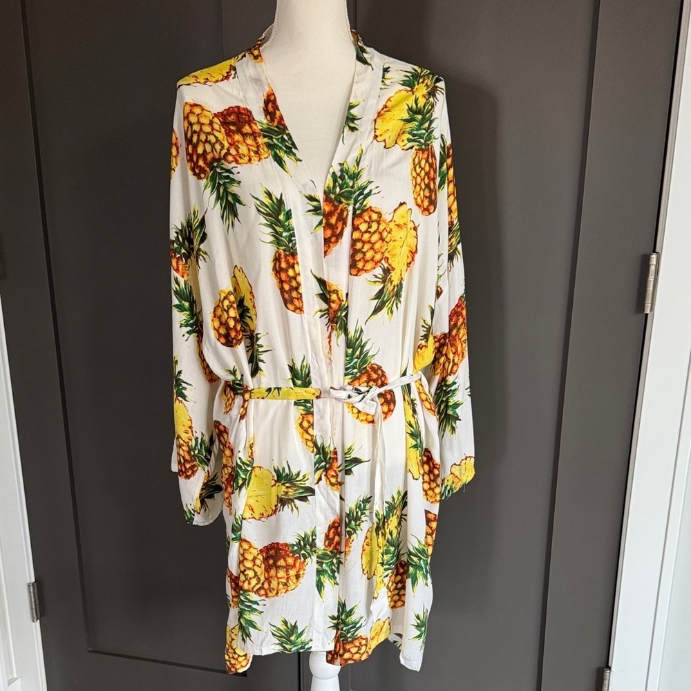 Diamond Stiletto Pineapple Print Kimono Robe Sz L - Picture 2 of 6